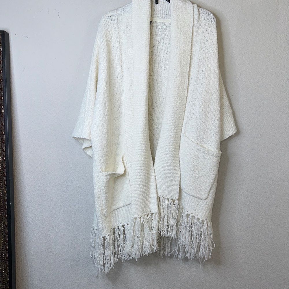 Banana Republic Cream Fringe Open-Front Cardigan